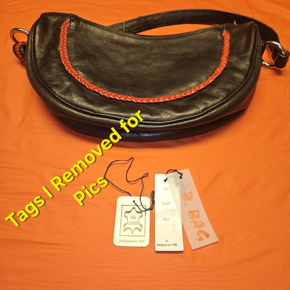 Half Moon Bag Black & Red w/Braided Handle & Trim  by Barganza B Bag New w/Tags - Picture 10 of 11